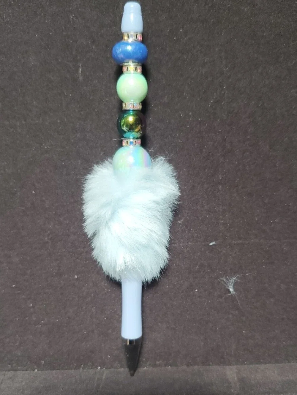 Fluffy Pink Heart & Peach Blue Fluff Beaded Pen READONABLE OFFERS ACCEPTED